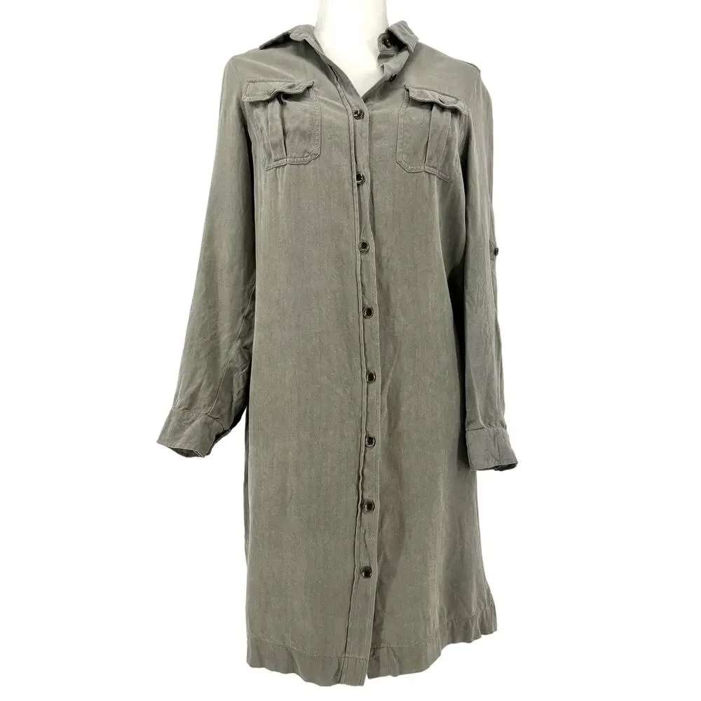 Anthropologie: Odile silk green button‎ front dress (S) - Picture 2 of 10